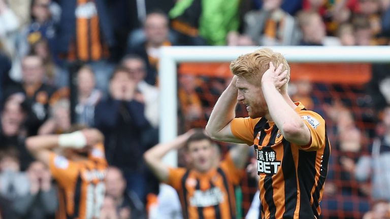 Paul McShane of Hull City shows his disappointment