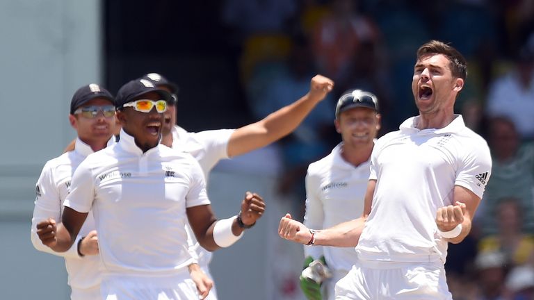 James Anderson celebrates after dismissing Marlon Samuels