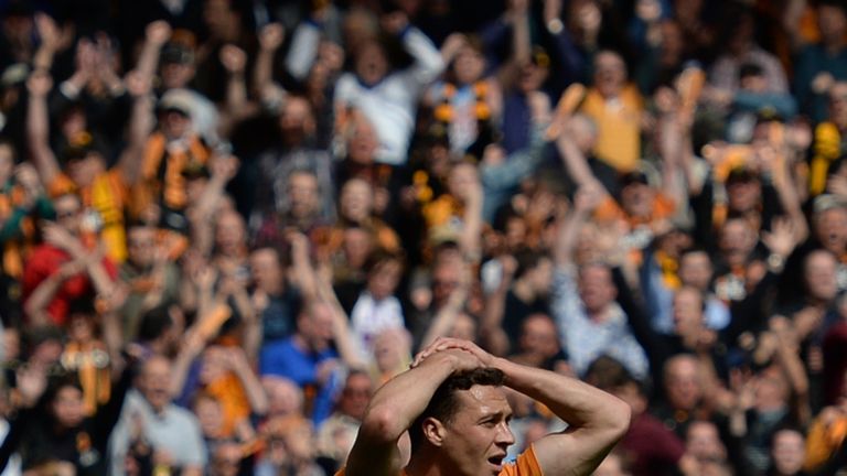 Hull City's defender James Chester reacts