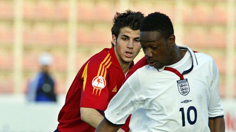 England forward James Walker vies with Spain midfielder Cesc Fabregas during their European under 17 football Championship semi-final in 2004