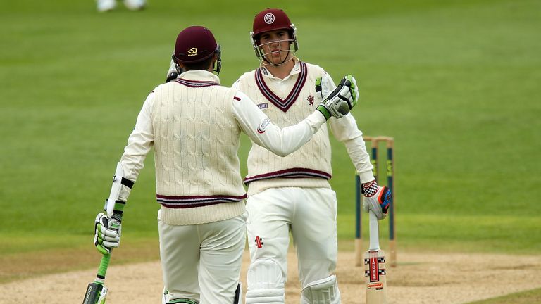 Jamie and Craig Overton: Somerset brothers shared 76 for the 10th wicket against Yorkshire