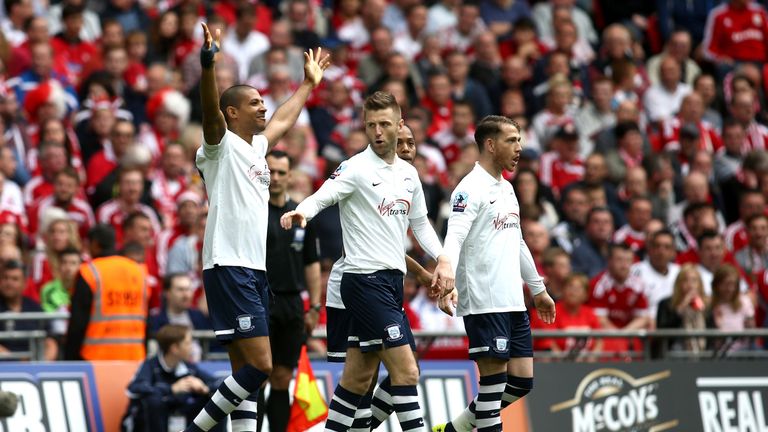 Jermaine Beckford of Preston North End celebrates