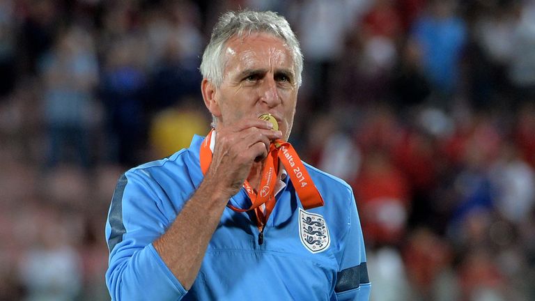 John Peacock kisses his medal after the UEFA Under17 European Championship 2014 final match between England and Netherlands in Malta in May 2014