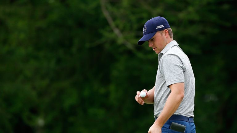 Jordan Spieth waves to the gallery on the 14th hole during Round Two of the AT&T Byron Nelson.