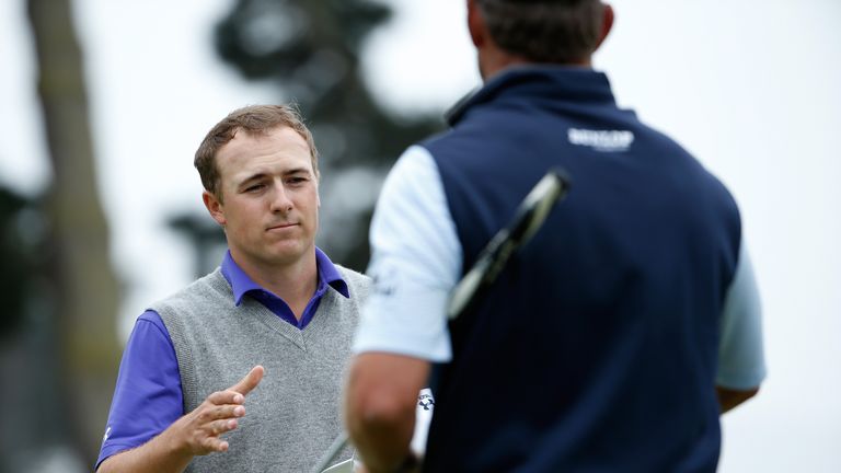 Jordan Spieth: Shakes hands at the last after being unable to make birdie.