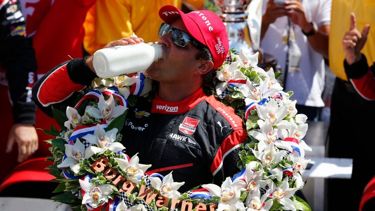 Juan Pablo Montoya: The Colombian driver celebrates after winning the Indy 500.