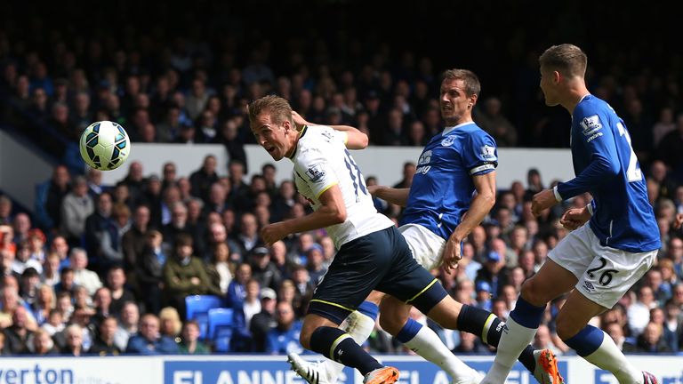 Harry Kane of Spurs scores his team's first goal.