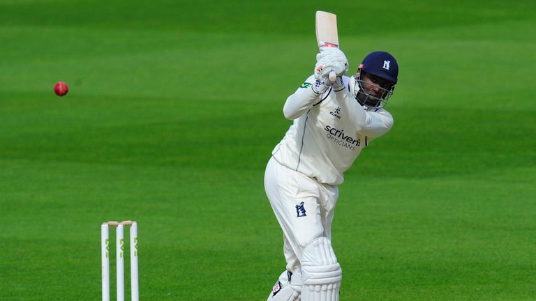 Warwickshire batsman Keith Barker hits out during his century