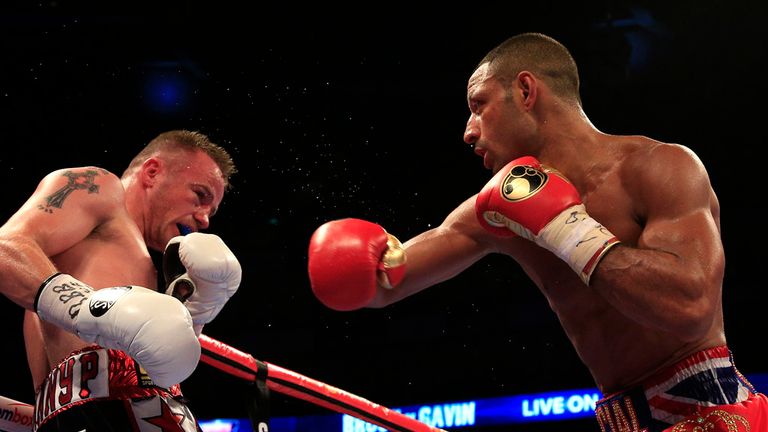 Kell Brook (right) on his way to defeating Frankie Gavin in their IBF World welterweight title fight at the O2 Arena, London. PRESS ASSOCIATION Photo. Pict