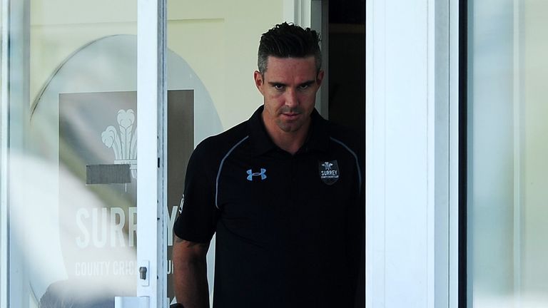 Kevin Pietersen watches as his Surrey team field during the final day of the LV County Championship Division Two victory over Leicestershire