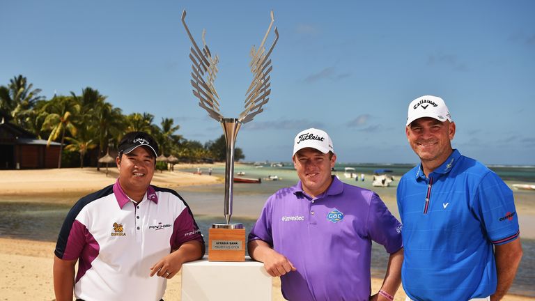 Kiradech Aphibarnrat of Thailand, George Coetzee of South Africa and Thomas Bjorn of Denmark 