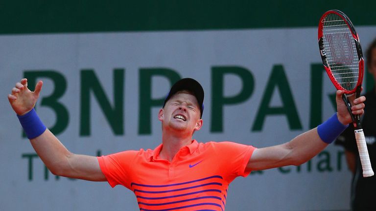 Kyle Edmund celebrates his first-round win at the French Open