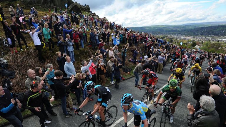 Lars Petter Nordhaug nears the summit of the Cote de Cow and Calf during the Tour de Yorkshire between Wakefield and Leeds.