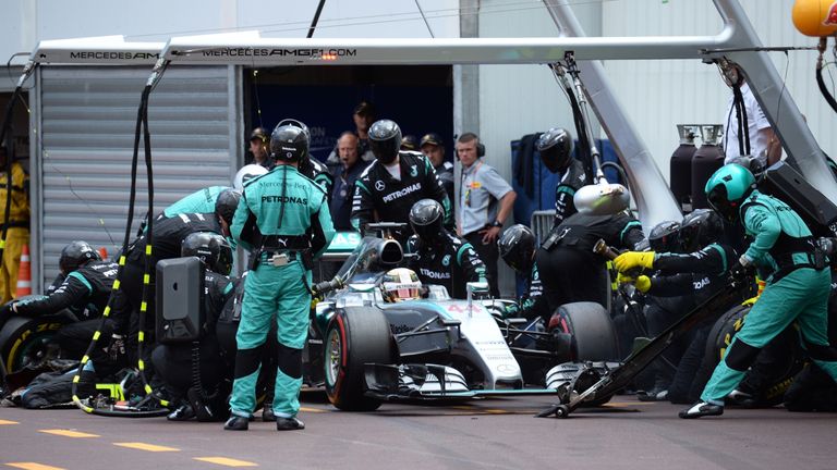 Lewis Hamilton makes his late pit stop