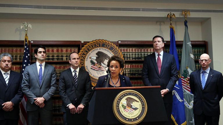 Attorney General Loretta Lynch speaks at a packed news conference at the U.S. Attorneys Office of the Eastern District of New York.