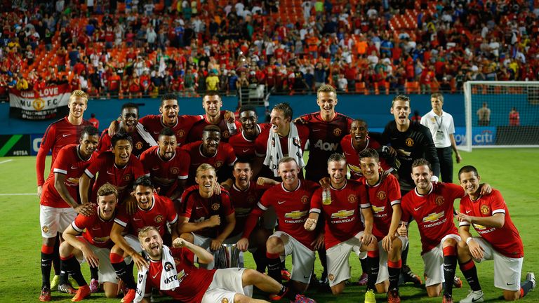 Manchester United celebrate victory over Liverpool in the 2014  International Champions Cup final. 