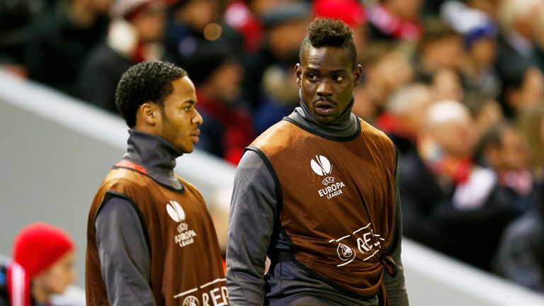 Raheem Sterling and Mario Balotelli of Liverpool warm up