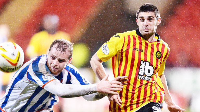 Kilmarnock defender Mark Connolly (l) and Kris Dollan of Partick Thistle