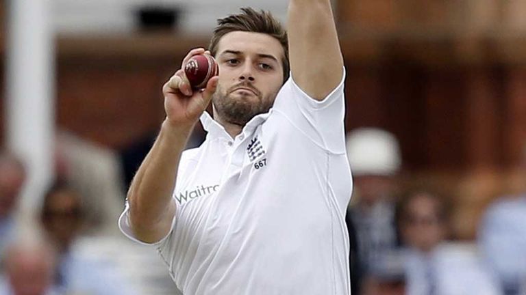 Mark Wood bowling on Test debut for England, against New Zealand