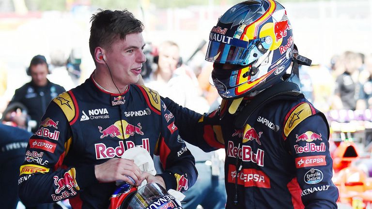 Max Verstappen and Carlos Sainz congratulate each other after starring in Barcelona qualifying
