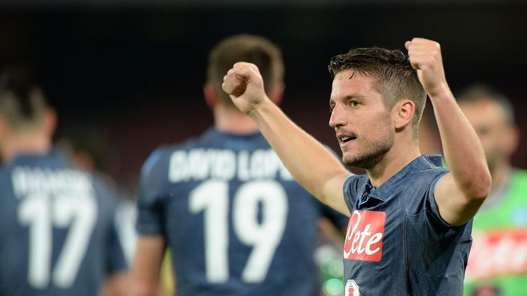 Dries Mertens of Napoli celebrates after scoring goal 3-2 during the Serie A match between SSC Napoli and AC Cesena at Stadio San 