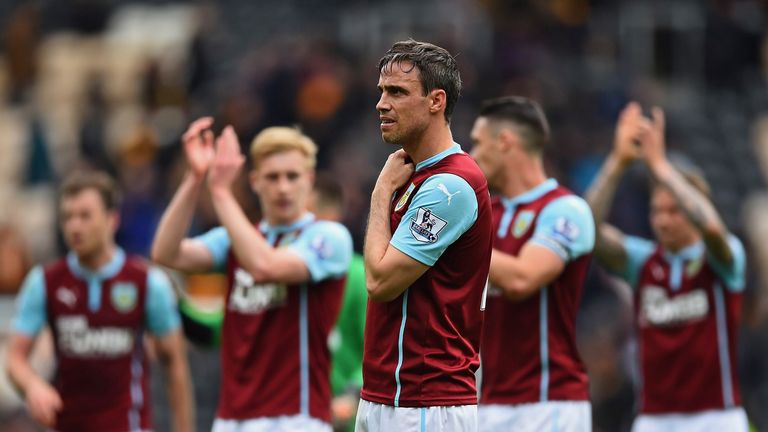 Michael Duff of Burnley looks dejected after his team were relegated after the Barclays Premier League match against Hull City