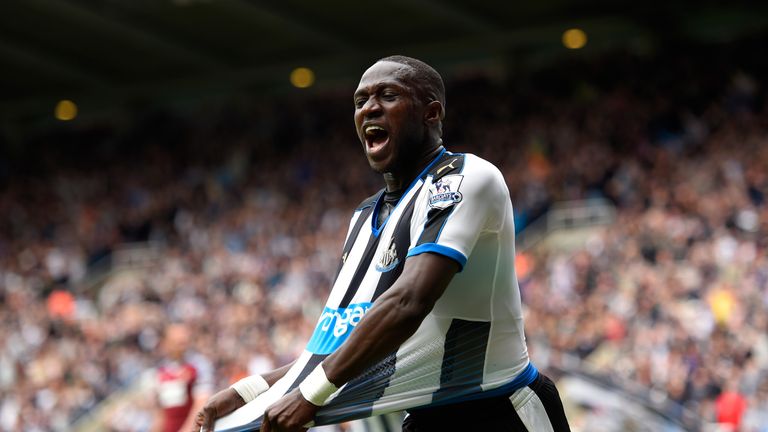 Moussa Sissoko of Newcastle United celebrates scoring his team's first goal during the Premier League match against West Ham United