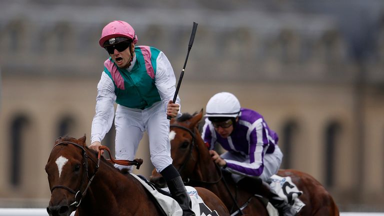 Vincent Cheminaud riding New Bay win The Prix Du Jockey Club at Chantilly