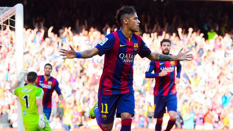 Neymar celebrates scoring against Real Sociedad