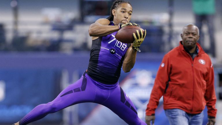 Defensive back Jalen Collins of LSU catches the ball during the 2015 NFL Scouting Combine at Lucas Oil Stadium