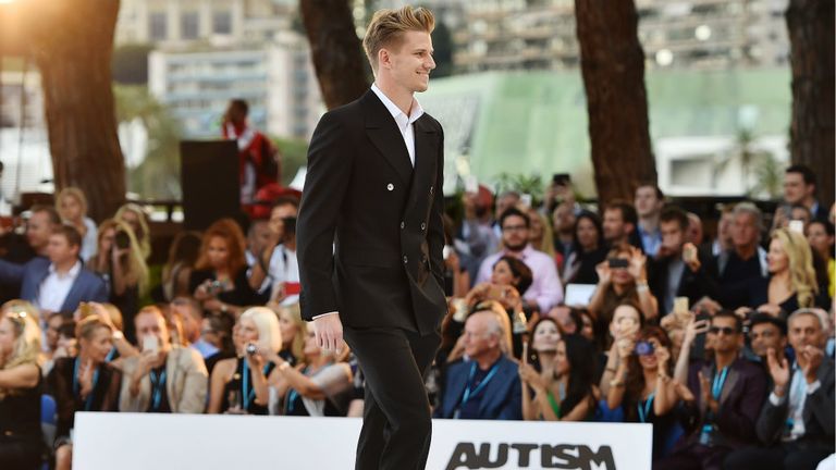 Nico Hulkenberg on the catwalk at the Monaco fashion show
