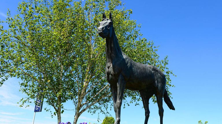 The sun shines and flowers bloom around the Nijinsky statue at The Curragh