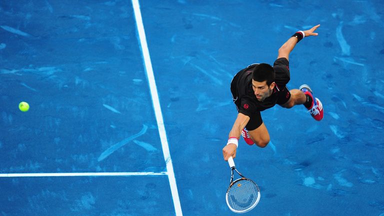 MADRID, SPAIN - MAY 08:  Novak Djokovic of Serbia in action against Daniel Gimeno-Traver of Spain in the 2nd round of the Mutua Madrilena Madrid Open at th