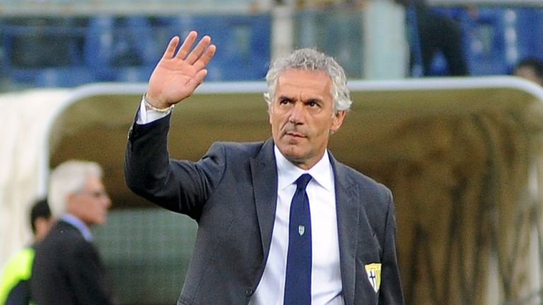 Parma manager Roberto Donadoni waves to the supporters ahead of the match