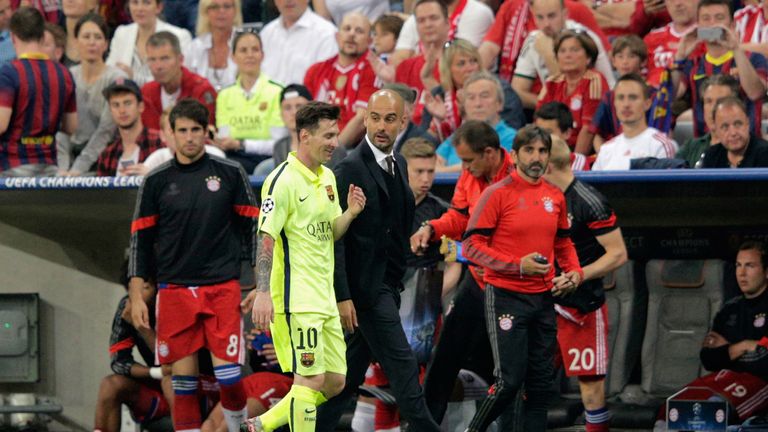 Pep Guardiola, Lionel Messi, Bayern Munich v Barcelona, Champions League