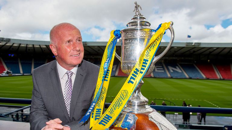 Falkirk manager Peter Houston with the William Hill Scottish Cup at Hampden Park