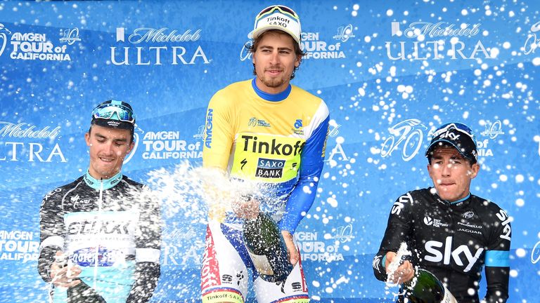 Peter Sagan of Slovakia riding for Tinkoff - Saxo celebrates his victory of the general classification