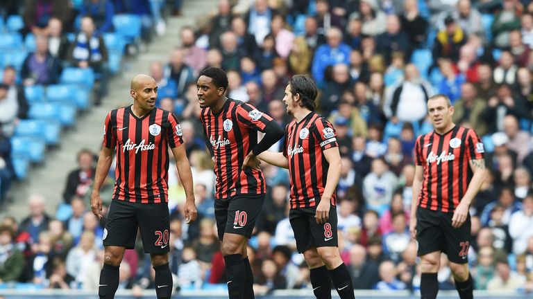 QPR players react during the Barclays Premier League match between Manchester City and Queens Park Rangers.
