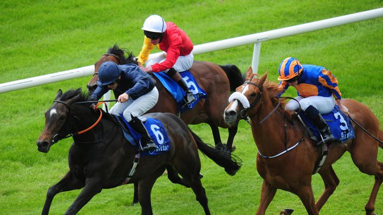 Curvy ridden by Wayne Lordan (left) win the Airlie Stud Gallinule Stakes during the Tattersalls Irish Guineas Festival at The Curragh Racecourse.