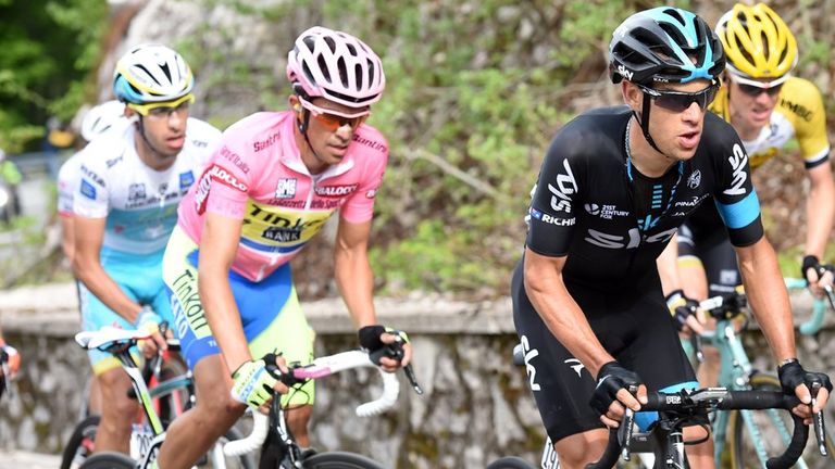 Richie Porte, Alberto Contador, Fabio Aru on stage eight of the 2015 Giro d'Italia