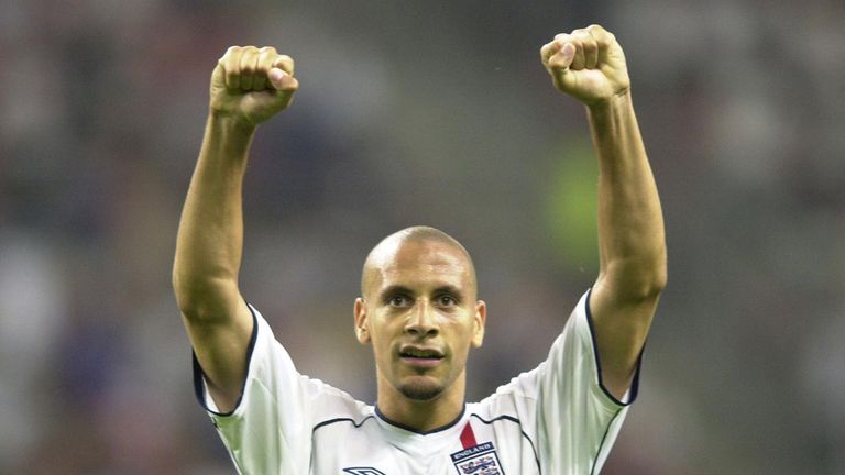Rio Ferdinand celebrates after England secured their place in the quarter-finals of the 2002 World Cup finals