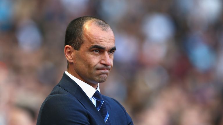 Roberto Martinez looks on during ahead of West Ham v Everton.