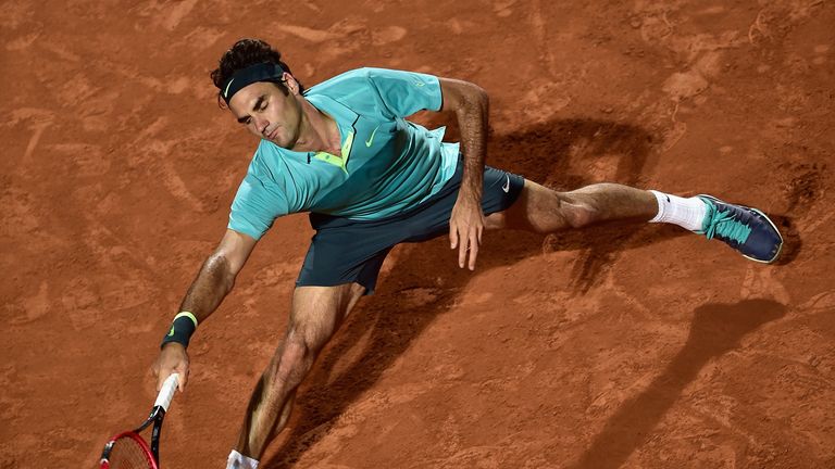 Roger Federer of Switzerland in action during the Second Round match against Pablo Cuevas of Uruguay 