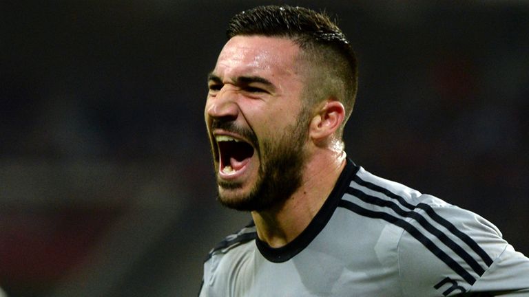 Romain Alessandrini celebrates after scoring a goal during the French Ligue 1 football  match between Lille and Marseille