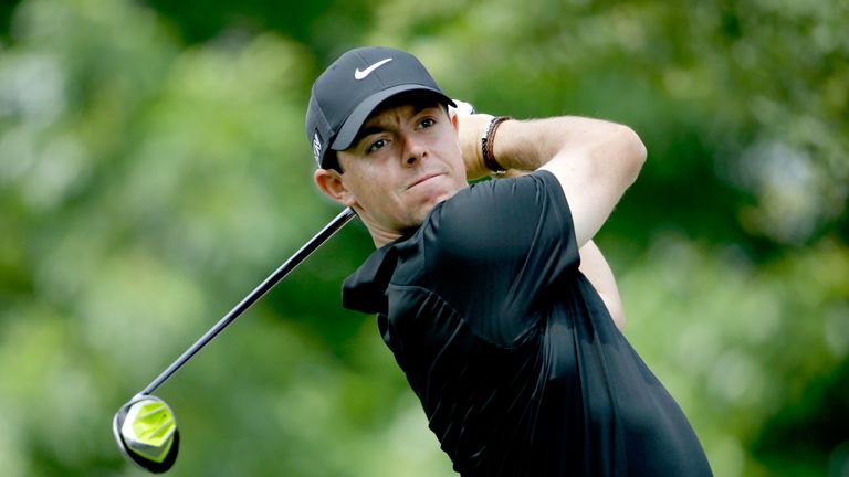 Rory McIlroy tees off on the third hole during round two at the Wells Fargo Championship at Quail Hollow Club 