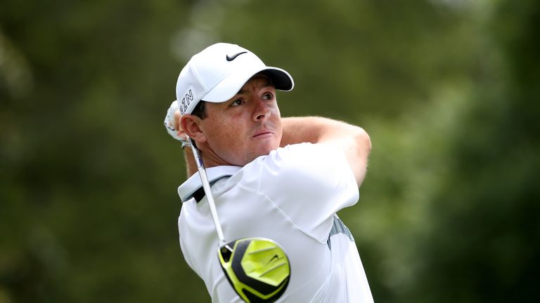 Rory McIlroy of Northern Ireland tees off on the fourth hole during round one at the Wells Fargo Championship at Quail Hollow Club 