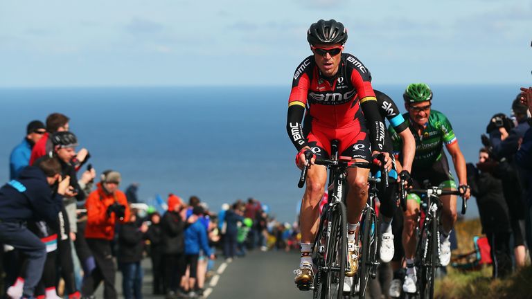 Samuel Sanchez of Spain and the BMC Racing team leads the breakaway group during stage one of the Tour de Yorkshire from Br