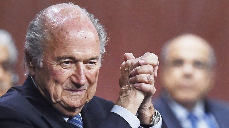 FIFA President Sepp Blatter gestures after being re-elected following a vote to decide on the FIFA presidency in Zurich