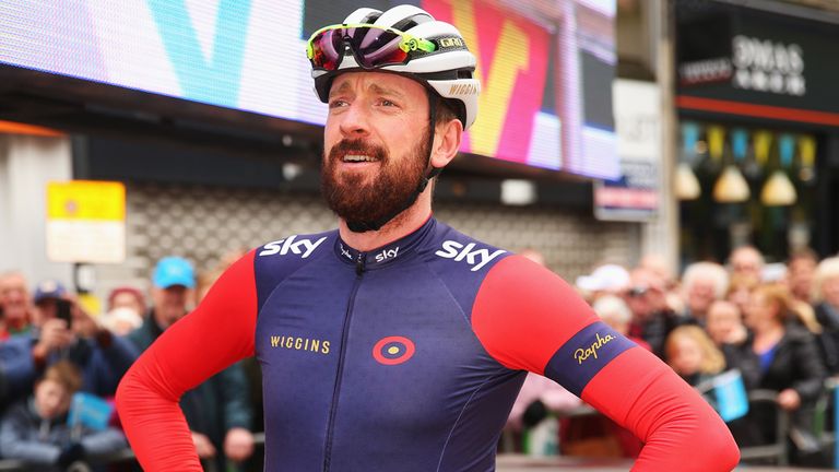 WAKEFIELD, ENGLAND - MAY 03: Sir Bradley Wiggins of Great Britain and Team Wiggins looks on at the start prior to Stage 3 of the Tour of Yorkshire from Wak