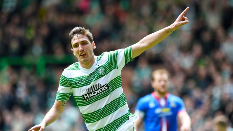 Celtic's Stefan Scepovic celebrates his second goal of the game